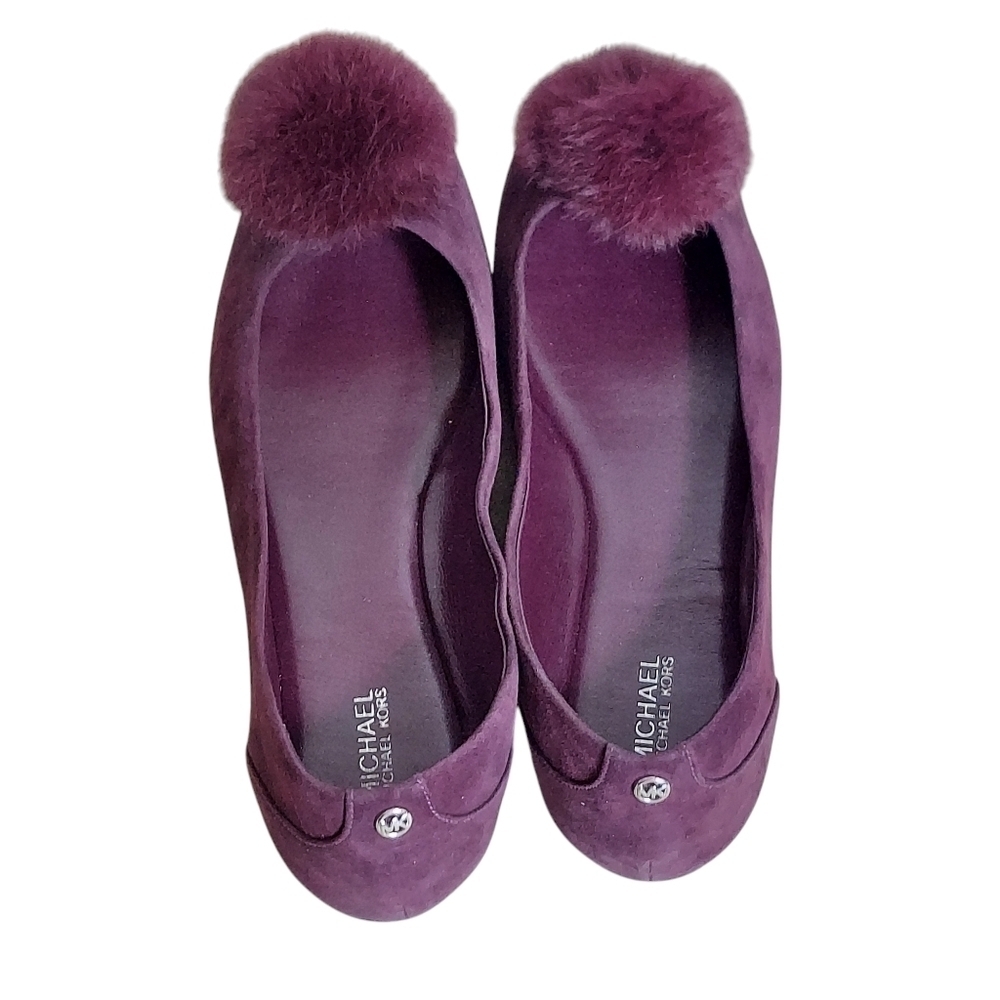 Michael Kors Remi Deep Purple Suede Pompom Flats - Picture 9 of 14